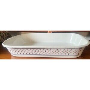 RARE Vintage M. Kamenstein Red Flower Enamel Shallow Baking Dish